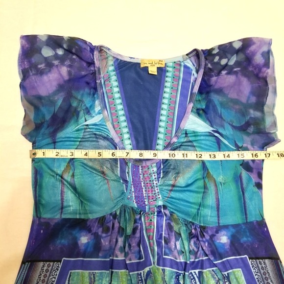 Live and let live Womens Top PM Petite Medium Blue Purple Butterfly Cap Sleeve - Picture 4 of 12